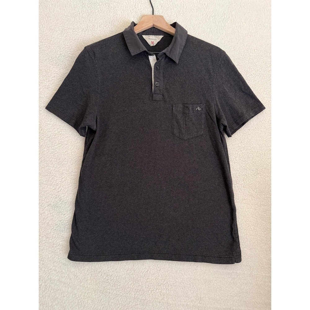 Rag & Bone Mens Medium Gray Cotton Jersey Knit Pocket Polo Shirt Casual M